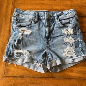 American Eagle High Rise Shortie Distressed Denim Shorts 6